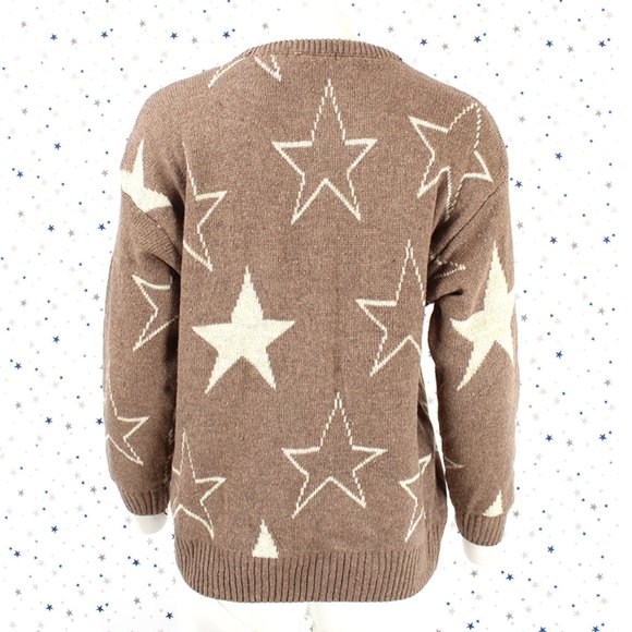 Star Pattern Knit Pullover Sweater Taupe - Picture 7 of 7